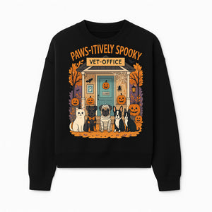 Paws-itively Spooky Vet Office Halloween Greeting Card with Cute Cats and Dogs, Pumpkin Decor, Perfect for Pet Lovers - Sweatshirt 1758347439646.jpg
