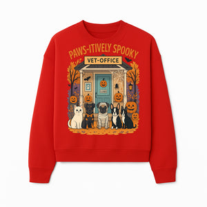 Paws-itively Spooky Vet Office Halloween Greeting Card with Cute Cats and Dogs, Pumpkin Decor, Perfect for Pet Lovers - Sweatshirt 1758347440681.jpg