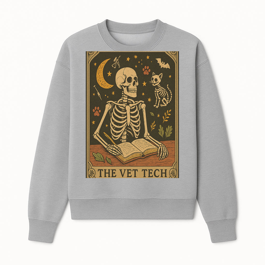 Vintage Skeleton Vet Tech Art Print - Halloween Decor, Veterinary Gift, Cute Cat & Skull Illustration, Medical Theme Wall Art - Sweatshirt 1758347441032.jpg
