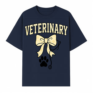 Veterinary Logo Design with Bow and Paw Print for Pet Care Businesses - T-shirt 1758347441386.jpg