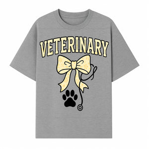Veterinary Logo Design with Bow and Paw Print for Pet Care Businesses - T-shirt 1758347441647.jpg