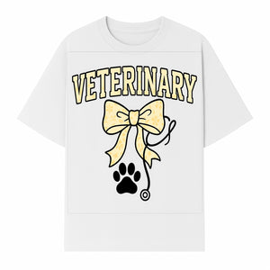 Veterinary Logo Design with Bow and Paw Print for Pet Care Businesses - T-shirt 1758347441797.jpg