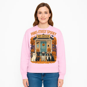 Paws-itively Spooky Vet Office Halloween Greeting Card with Cute Cats and Dogs, Pumpkin Decor, Perfect for Pet Lovers - Sweatshirt 1758347442243.jpg