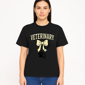 Veterinary Logo Design with Bow and Paw Print for Pet Care Businesses - T-shirt 1758347443073.jpg