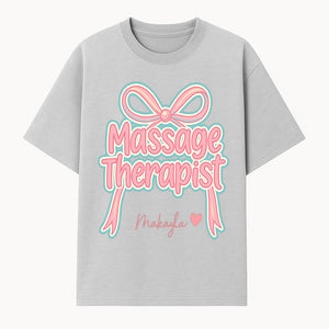 Personalized Massage Therapist Sign with Bow | Custom Name Wall Decor for Spa or Relaxation Room | Pink Neon Aesthetic - T-shirt 1758350851377.jpg