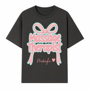 Personalized Massage Therapist Sign with Bow | Custom Name Wall Decor for Spa or Relaxation Room | Pink Neon Aesthetic - T-shirt 1758350851627.jpg