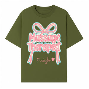 Personalized Massage Therapist Sign with Bow | Custom Name Wall Decor for Spa or Relaxation Room | Pink Neon Aesthetic - T-shirt 1758350851782.jpg