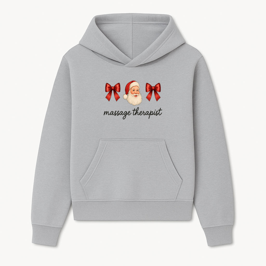 Christmas Massage Therapist Gift | Santa Illustration with Bows | Relaxation Spa Decor | Holiday Therapy Humor - Hoodie 1758350851872.jpg