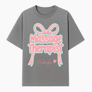 Personalized Massage Therapist Sign with Bow | Custom Name Wall Decor for Spa or Relaxation Room | Pink Neon Aesthetic - T-shirt 1758350851933.jpg
