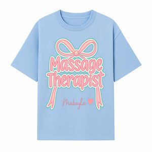 Personalized Massage Therapist Sign with Bow | Custom Name Wall Decor for Spa or Relaxation Room | Pink Neon Aesthetic - T-shirt 1758350852072.jpg