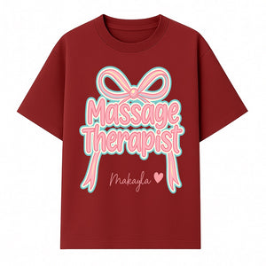 Personalized Massage Therapist Sign with Bow | Custom Name Wall Decor for Spa or Relaxation Room | Pink Neon Aesthetic - T-shirt 1758350852326.jpg