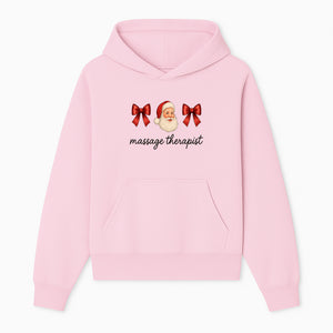 Christmas Massage Therapist Gift | Santa Illustration with Bows | Relaxation Spa Decor | Holiday Therapy Humor - Hoodie 1758350852708.jpg