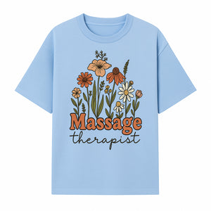 Floral Massage Therapist Design | Spa Decor | Wellness Gift | Handmade Art Print | Relaxation Therapy Decor | Gift for Massage Therapists - T-shirt 1758350853040.jpg