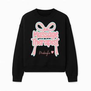 Personalized Massage Therapist Sign with Bow | Custom Name Wall Decor for Spa or Relaxation Room | Pink Neon Aesthetic - Sweatshirt 1758350854370.jpg