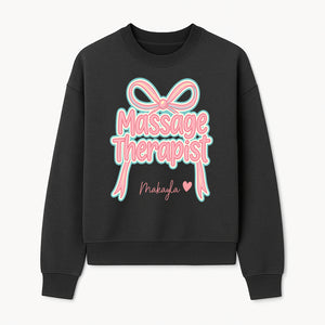 Personalized Massage Therapist Sign with Bow | Custom Name Wall Decor for Spa or Relaxation Room | Pink Neon Aesthetic - Sweatshirt 1758350854507.jpg