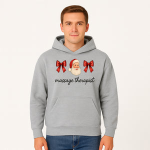 Christmas Massage Therapist Gift | Santa Illustration with Bows | Relaxation Spa Decor | Holiday Therapy Humor - Hoodie 1758350854527.jpg