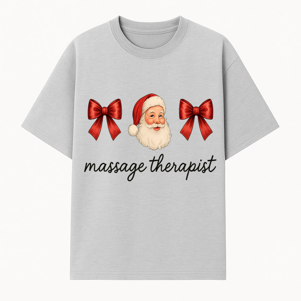 Christmas Massage Therapist Gift | Santa Illustration with Bows | Relaxation Spa Decor | Holiday Therapy Humor - T-shirt 1758350854817.jpg