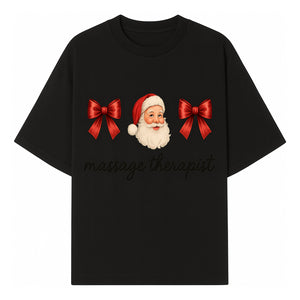 Christmas Massage Therapist Gift | Santa Illustration with Bows | Relaxation Spa Decor | Holiday Therapy Humor - T-shirt 1758350854935.jpg