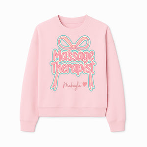 Personalized Massage Therapist Sign with Bow | Custom Name Wall Decor for Spa or Relaxation Room | Pink Neon Aesthetic - Sweatshirt 1758350855026.jpg