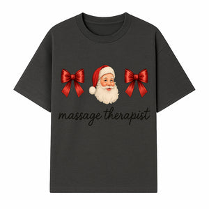 Christmas Massage Therapist Gift | Santa Illustration with Bows | Relaxation Spa Decor | Holiday Therapy Humor - T-shirt 1758350855065.jpg