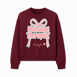 Personalized Massage Therapist Sign with Bow | Custom Name Wall Decor for Spa or Relaxation Room | Pink Neon Aesthetic - Sweatshirt 1758350855169.jpg