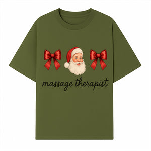 Christmas Massage Therapist Gift | Santa Illustration with Bows | Relaxation Spa Decor | Holiday Therapy Humor - T-shirt 1758350855197.jpg