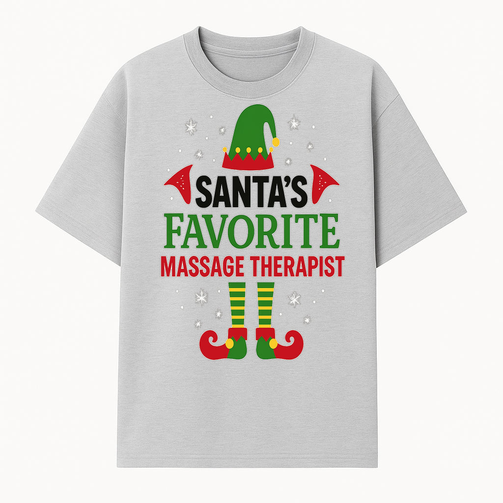 Santa's Favorite Massage Therapist Christmas Gift T-Shirt, Funny Holiday Apparel for Massage Therapists and Elves - T-shirt 1758350855284.jpg
