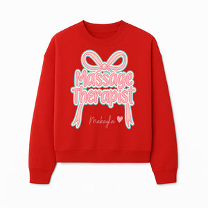 Personalized Massage Therapist Sign with Bow | Custom Name Wall Decor for Spa or Relaxation Room | Pink Neon Aesthetic - Sweatshirt 1758350855376.jpg
