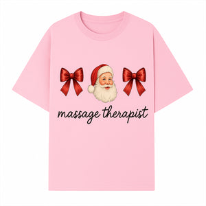 Christmas Massage Therapist Gift | Santa Illustration with Bows | Relaxation Spa Decor | Holiday Therapy Humor - T-shirt 1758350855591.jpg