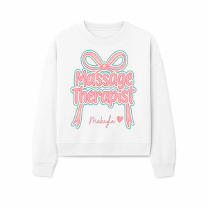 Personalized Massage Therapist Sign with Bow | Custom Name Wall Decor for Spa or Relaxation Room | Pink Neon Aesthetic - Sweatshirt 1758350855651.jpg