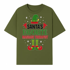Santa's Favorite Massage Therapist Christmas Gift T-Shirt, Funny Holiday Apparel for Massage Therapists and Elves - T-shirt 1758350855695.jpg
