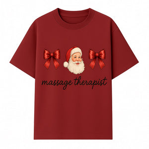 Christmas Massage Therapist Gift | Santa Illustration with Bows | Relaxation Spa Decor | Holiday Therapy Humor - T-shirt 1758350855723.jpg