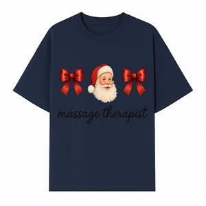 Christmas Massage Therapist Gift | Santa Illustration with Bows | Relaxation Spa Decor | Holiday Therapy Humor - T-shirt 1758350855861.jpg