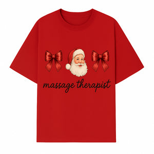 Christmas Massage Therapist Gift | Santa Illustration with Bows | Relaxation Spa Decor | Holiday Therapy Humor - T-shirt 1758350855987.jpg