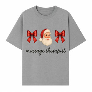 Christmas Massage Therapist Gift | Santa Illustration with Bows | Relaxation Spa Decor | Holiday Therapy Humor - T-shirt 1758350856133.jpg