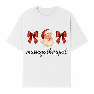 Christmas Massage Therapist Gift | Santa Illustration with Bows | Relaxation Spa Decor | Holiday Therapy Humor - T-shirt 1758350856266.jpg