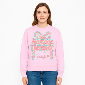 Personalized Massage Therapist Sign with Bow | Custom Name Wall Decor for Spa or Relaxation Room | Pink Neon Aesthetic - Sweatshirt 1758350856914.jpg