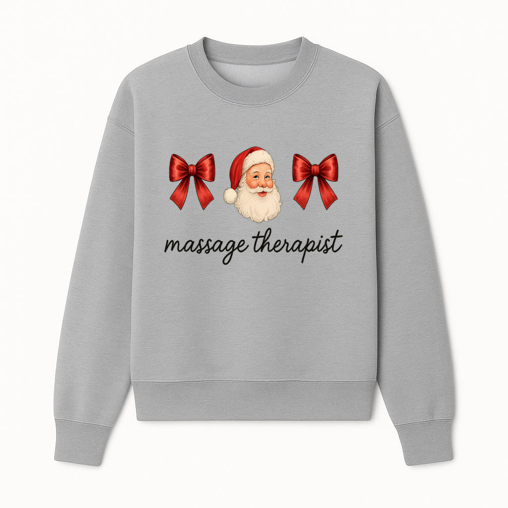 Christmas Massage Therapist Gift | Santa Illustration with Bows | Relaxation Spa Decor | Holiday Therapy Humor - Sweatshirt 1758350857674.jpg