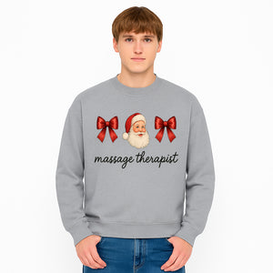 Christmas Massage Therapist Gift | Santa Illustration with Bows | Relaxation Spa Decor | Holiday Therapy Humor - Sweatshirt 1758350860269.jpg