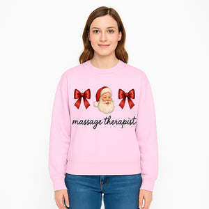 Christmas Massage Therapist Gift | Santa Illustration with Bows | Relaxation Spa Decor | Holiday Therapy Humor - Sweatshirt 1758350860399.jpg