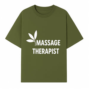 Massage Therapist Sign with Leaf Design, Wellness Studio Decor, Spa Signage, Relaxation Decor, Complementary Therapy Artwork - T-shirt 1758350891332.jpg