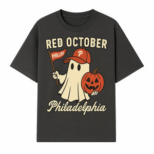 Philadelphia Phillies Ghost Halloween Shirt - Red October Pumpkin Tee - Spooky Baseball Fan Apparel - T-shirt 1758558738130.jpg