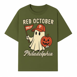Philadelphia Phillies Ghost Halloween Shirt - Red October Pumpkin Tee - Spooky Baseball Fan Apparel - T-shirt 1758558738257.jpg