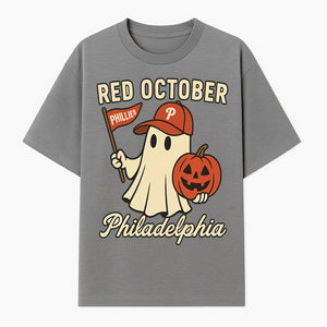 Philadelphia Phillies Ghost Halloween Shirt - Red October Pumpkin Tee - Spooky Baseball Fan Apparel - T-shirt 1758558738383.jpg