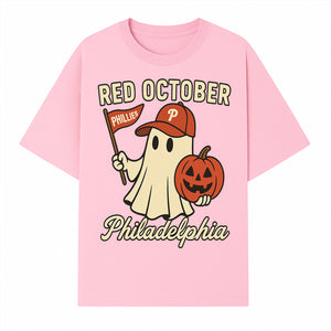 Philadelphia Phillies Ghost Halloween Shirt - Red October Pumpkin Tee - Spooky Baseball Fan Apparel - T-shirt 1758558738701.jpg