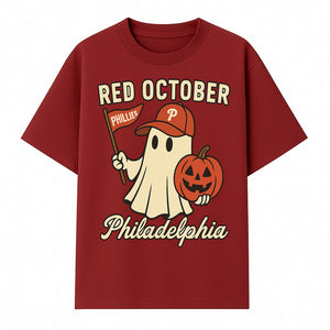 Philadelphia Phillies Ghost Halloween Shirt - Red October Pumpkin Tee - Spooky Baseball Fan Apparel - T-shirt 1758558738841.jpg