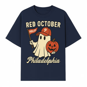 Philadelphia Phillies Ghost Halloween Shirt - Red October Pumpkin Tee - Spooky Baseball Fan Apparel - T-shirt 1758558738984.jpg