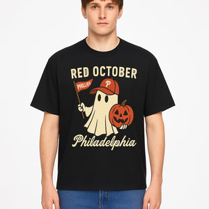 Philadelphia Phillies Ghost Halloween Shirt - Red October Pumpkin Tee - Spooky Baseball Fan Apparel - T-shirt 1758558740582.jpg