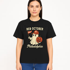 Philadelphia Phillies Ghost Halloween Shirt - Red October Pumpkin Tee - Spooky Baseball Fan Apparel - T-shirt 1758558740753.jpg