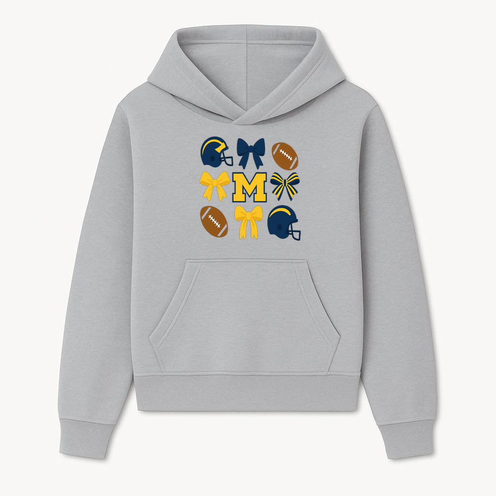 Michigan Football Cheer Bow Decor - Helmets & Bows | Team Spirit Wall Art | Game Day Decor | Sports Fan Home Decor - Hoodie 1758559966794.jpg